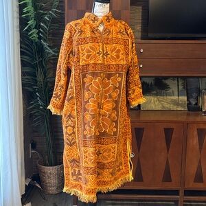 VINTAGE TOWEL DRESS Mod Boho Terry orange pop art 60s 70s groovy hippie robe